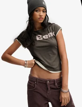 Superdry Damen Bench Figurbetontes T-shirt mit Kurzarm-layer Dark Grey - Größe: S - 34.99 - FashionsVida