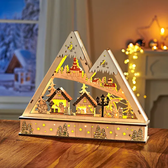 LED-Holzdeko "Weihnachten im Bergdorf" - Eldo - FashionsVida