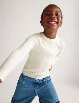 Heart Textured Knitted Top (2-10 Years) Ivory female - M&S - FashionsVida