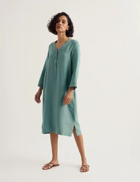 Pure Linen Midi Shift Dress Blue female - Seasalt cornwall - FashionsVida