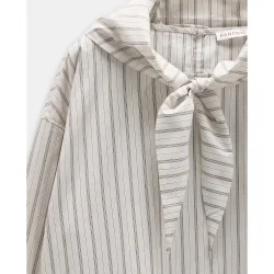Blusa de mujer 100% algodón de manga larga con lazada en cuello