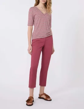 T-shirt maniche corte Weekend in lino rubino a righe bianche con scollo a V - Max Mara - FashionsVida