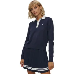 Polo Cotton Blend, langarm, navy s