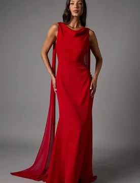 Women's Chiffon Detail Cowl Back Crepe Maxi Dress in Red Size: 12 - Red - Size: 12 - Coast - FashionsVida