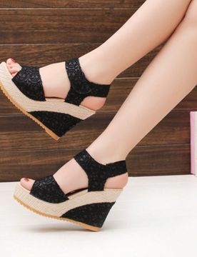 Zapatos de plataforma con cuña de tacón grueso, cómodos, con cierre de gancho y bucle, transpirables, con encaje, tacón hueco, tacón súper alto,