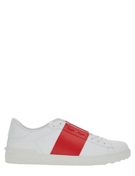 Contrast Calfskin Lace-Up Sneakers with Studded Rubber Sole