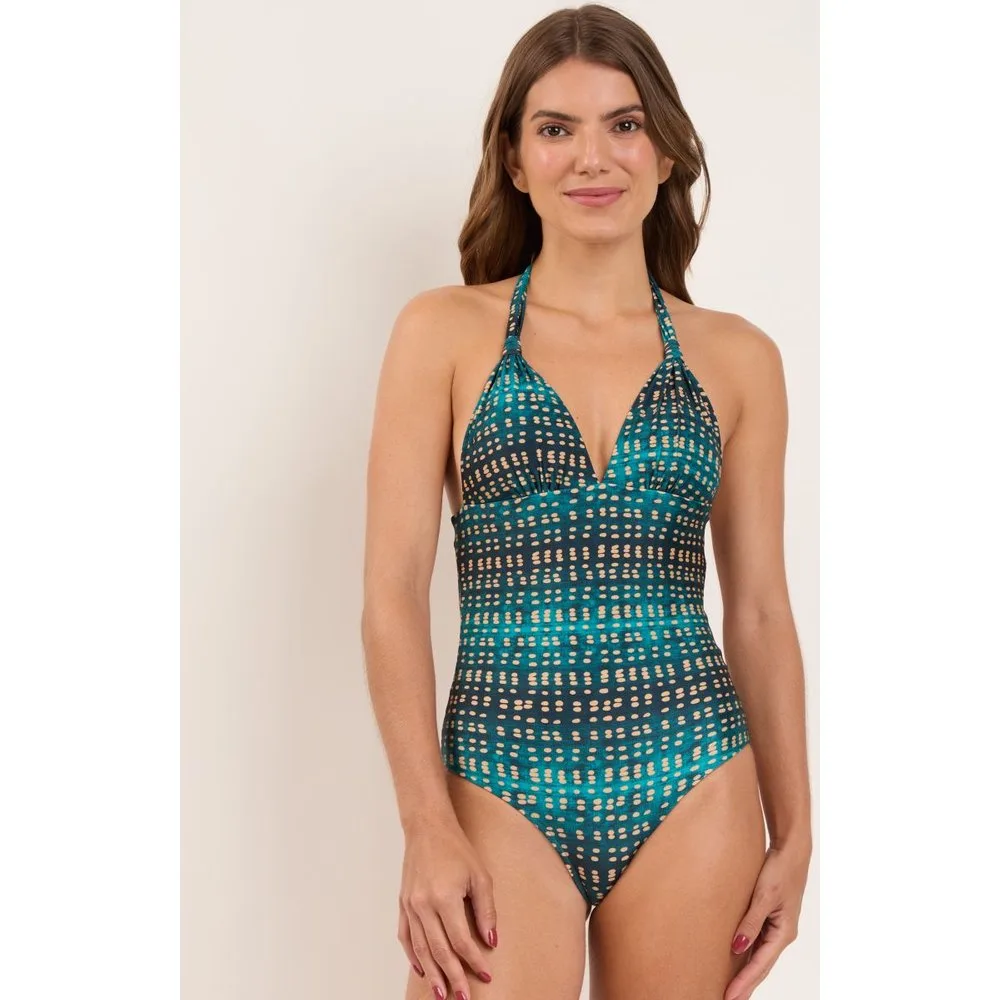 Bañador de mujer cuello halter estampado con relleno - Río de Sol - FashionsVida