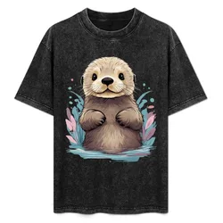 Cute Baby Sea Otter T-Shirt Simple Casual Short Sleeve Cotton T-Shirt