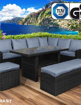 Poly-Rattan Eck Sitzgruppe ECO schwarz/blau