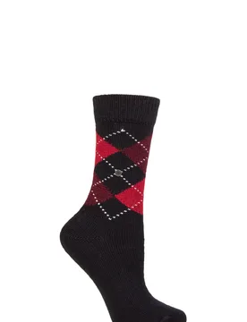 Women's 1 Pair Whitby Extra Soft Argyle Socks Navy / Red 3.5-7 Ladies - Multi Coloured - Size: Small - Burlington - FashionsVida