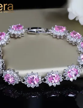 Pera Elegant Silver Plated Light Pink Cluster Flower Shape Big Cubic Zirconia Stone Jewelry Bracelets Bangles for Women B013 - Aliexpress - FashionsVida
