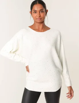 Ivory Jumper With Silver Rhinestones - Ivory - Size: S/M - Blue Vanilla - FashionsVida