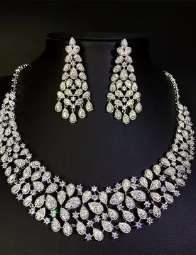 New Light Luxury Silver Color Sparkling Star Necklace Earrings 2-Piece Women's Dress for Dubai Wedding Bridal Ball Gift M-783 - Aliexpress - FashionsVida