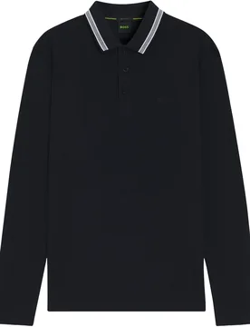 HUGO Polo Plisy, langarm, navy s - BOSS - FashionsVida