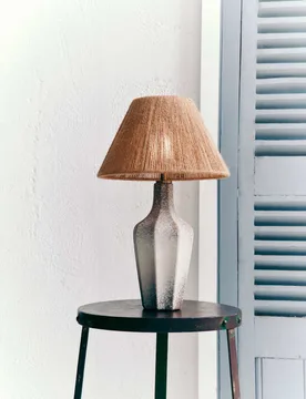 Rechargeable Ceramic Base Jute Table Lamp White - M&S - FashionsVida