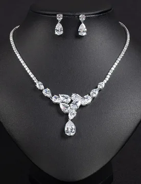HIBRIDE Super Noble Water Drops Teardrop Necklace Earrings Women's Jewellery Set Bridal Wedding Party Dress Daily Festival S-368 - Aliexpress - FashionsVida