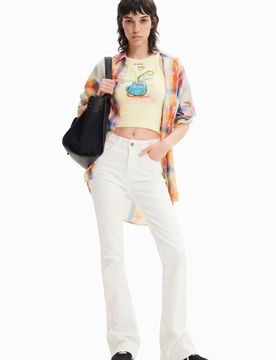 Vaqueros Flare long, Mujer, Algodon, Blanco, 34