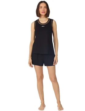 Womens Sleeveless Crew Tank And Short Boxer Pyjama Set In Black - Size Medium - DKNY - FashionsVida