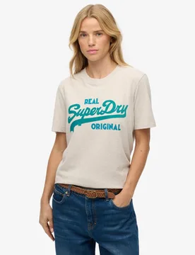Superdry Damen Bio-baumwoll-t-shirt mit Vintage Logo Scripted Beige - Größe: 40 - 34.99 - FashionsVida