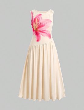 Vestido de línea A sin mangas con estampado floral, busto y hombros fruncidos, color albaricoque, elegante para adolescentes