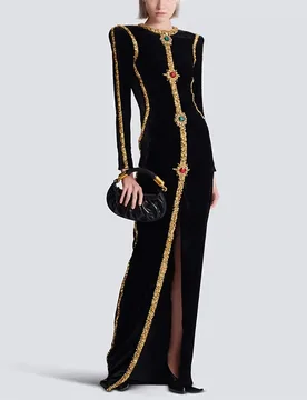 Shiny Crystals Black Velvet Prom Dress Sexy Full Sleeves Split Sheath Party Gown Formal Wedding Guest Birthday Evening Robe - Aliexpress - FashionsVida