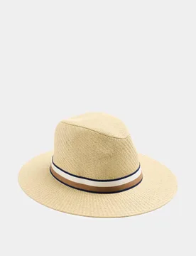 Striped Band Fedora Hat Stone male - M&S - FashionsVida