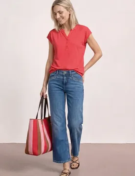 Dropped Shoulder Shirt mit Split Neck female Rot - Street One - FashionsVida