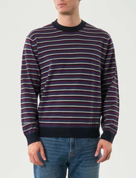 Maglia girocollo Exchange a righe grigie bordeaux e blu in misto lana - Armani - FashionsVida