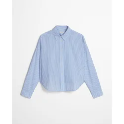 Blusa de mujer de rayas suelta de algodón chambray