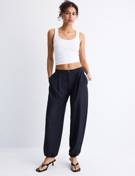 Abendgarderobe Hose mit Puffärmel Marineblau XS