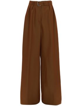 Belted Striped Wool-blend Wide-leg Pants