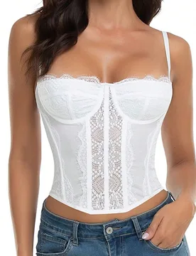 Pieza Sujetador de encaje Parte superior de bustier linda, Parte superior corta de fiesta sexy para mujer con broche - Shein - FashionsVida