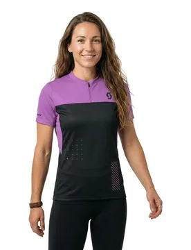 Maglia A Maniche Corte Trail Vertic Zip Black / Liquid Purple - Scott - FashionsVida