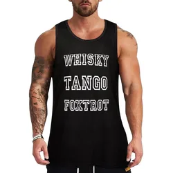 WTF whisky-tango-foxtrot White Edged Design Tank Top Plain Color Sleeveless Shirt Casual Basic Tank Top