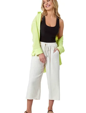 Womens Petite Linen Mix Wide Cropped Trousers - White - Size 12 Uk - Roman - FashionsVida