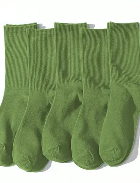 Pares de calcetines de media pantorrilla para mujer, color verde liso, minimalistas, cómodos y transpirables - Shein - FashionsVida