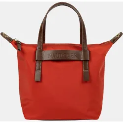 Bolso de mujer formato mini shopping-cube de nylon con detalles a contraste en color cuero