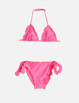 Bikini fucsia a triangolo in tessuto stretch effetto perlato con rouches 10-16 anni - Sundek - FashionsVida