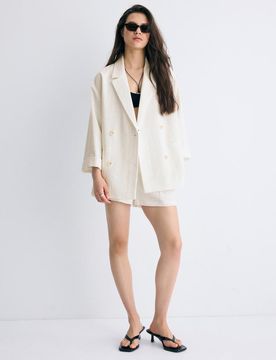 Fließender Zweireiher-Blazer Ecru S