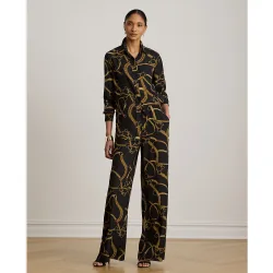 Pantalón ancho de mujer estampado con cintura elástica