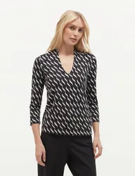 Jersey Geometric Print V-Neck Top Blue Mix female
