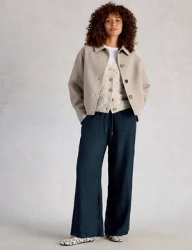Pure Linen Printed Wide Leg Trousers Navy female - White stuff - FashionsVida