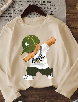 Pieza Camiseta de manga larga con cuello redondo y estampado casual para niños, ropa de estudiante de otoño - Camiseta con estampado gráfico divert - Shein - FashionsVida