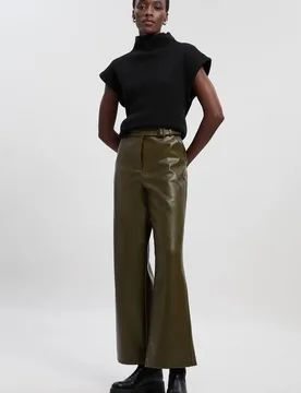 Faux Leather Belt Detail Trousers - Olive - Size: 14 - Karen millen - FashionsVida