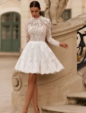 Short Wedding Dresses for Brides 2025 Long Sleeves Vestido de Novia Women Lace Illusion Party Gown Cocktails Dress Customized - Aliexpress - FashionsVida