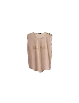 Pale pink cotton jersey logo T-shirt - Balmain - FashionsVida