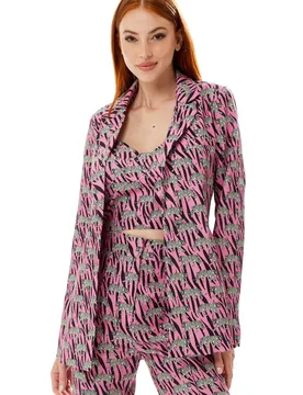 Mixed Animal Print Blazer in Purple - Purple - Size: 10 - Liquorish - FashionsVida