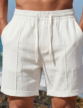 Pantalones cortos casuales de verano para hombre de unicolor con cintura con cordón y bolsillos inclinados, vacaciones - Shein - FashionsVida