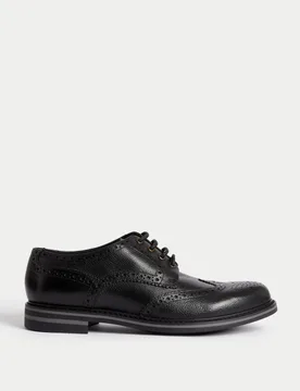 Wide Fit Leather Brogues Black male - M&S - FashionsVida