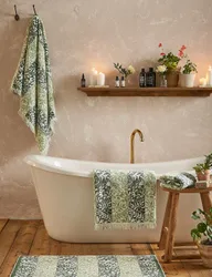 Pure Cotton Striped Floral Towel Green Mix